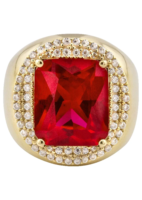 10K Gold Cz Ruby Ring For Men | 7.3 Grams