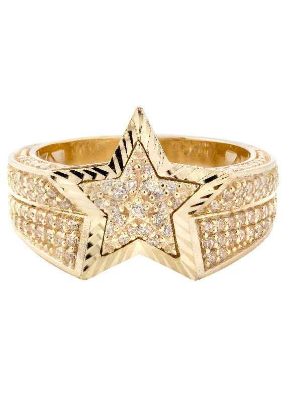 10K Gold Cz Star Ring For Men | 7 Grams