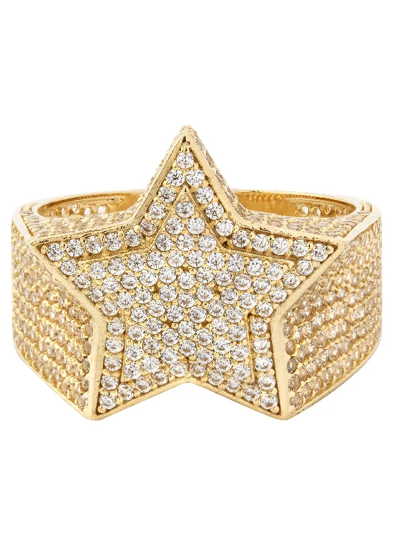 10K Gold Cz Star Ring For Men | 7 Grams