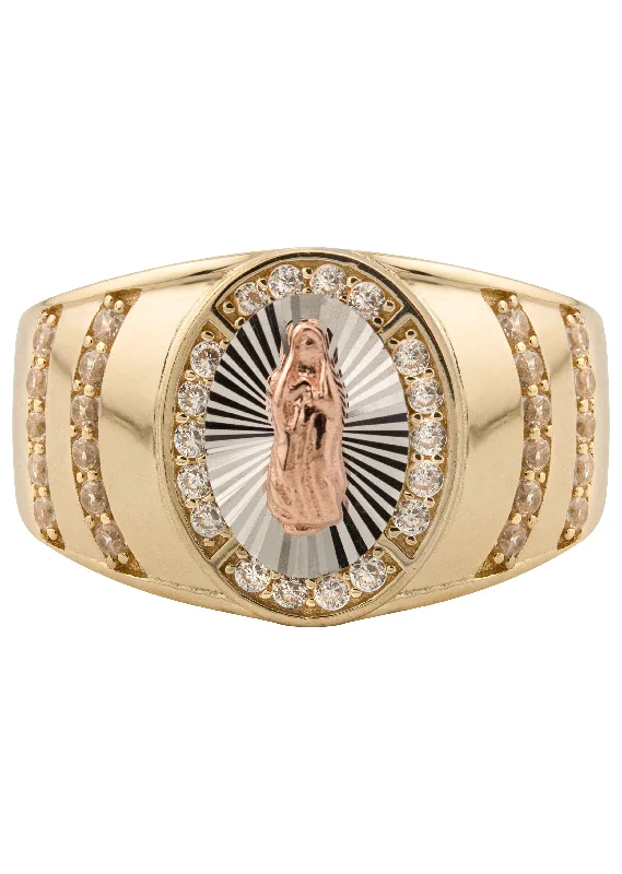 10K Gold Cz Virgin Mary Ring For Men | 6 Grams