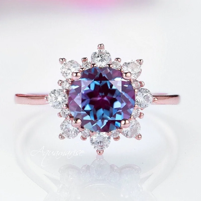 Unmissable Jewelry Clearance – Final Reductions Snowflake Teal & Purple Alexandrite Engagement Ring- 14K Solid Rose Gold Unmissable Jewelry Clearance – Final Reductions Snowflake Teal & Purple Alexandrite Engagement Ring- 14K Solid Rose Gold