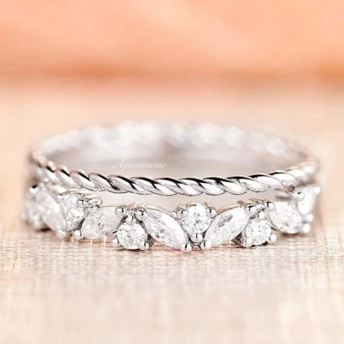 Grab Your Dream Jewelry At The Lowest Prices Willow Wedding Ring Set- 14K White Gold Grab Your Dream Jewelry At The Lowest Prices Willow Wedding Ring Set- 14K White Gold