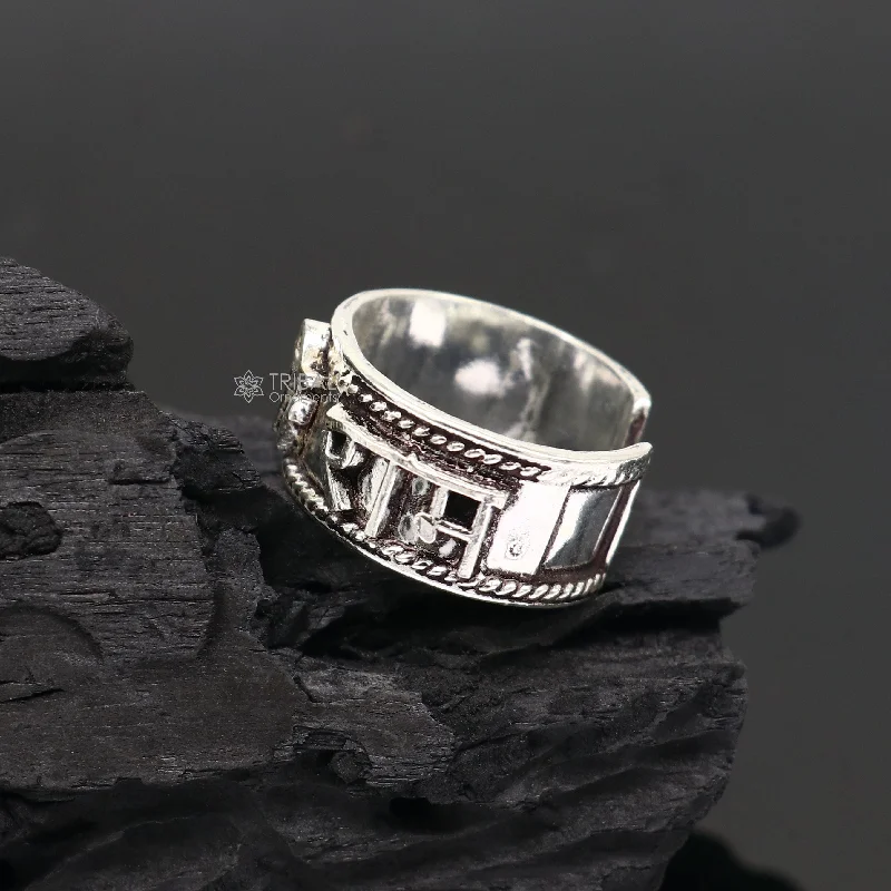 Elevate Your Outfit With Discounted Statement Jewelry 925 sterling silver 11mm wide solid handmade Adjustable idol Rama mantra "Jai Shri Ram" ring band, thumb ring classical jewelry sr381