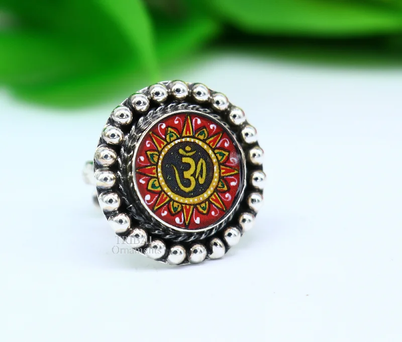 925 sterling silver band fabulous Idol Aum or OM  miniature art painting ring Stylish ethnic party functional jewelry RRing528