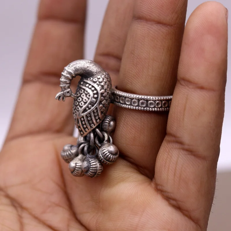 925 sterling silver handmade fabulous peacock design ring with amazing noisy jingle bells excellent customized jewelry for belly dance sr266