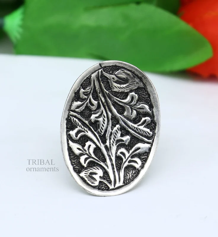 925 Sterling silver handmade gorgeous flower design chitai work adjustable rings band fabulous tribal temple ring band, charm ring ring489