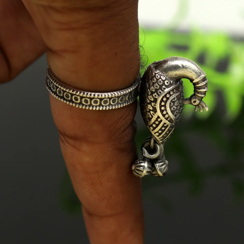 925 sterling silver handmade peacock design fabulous adjustable ring, vintage antique design charm ring tribal belly dance jewelry sr282