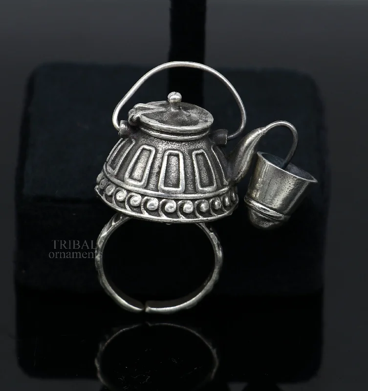 925 sterling silver Traditional vintage tea pot design handmade stylish ring women's tribal charm ring brides jewelry India sr329