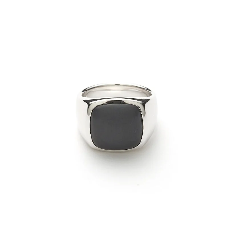 Luxury Jewelry At Unbeatable Discounts Hope Signet Matte Silver Ring w. Onyx