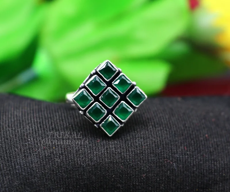 Amazing green stone Modern cultural fashionable 925 sterling silver adjustable ring, best gift for her/girls, charming jewelry india sr352