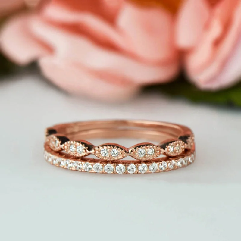 Buy More, Save More On Stunning Jewelry Pieces Art Deco Half Eternity Band Set - 10k Solid Rose Gold Buy More, Save More On Stunning Jewelry Pieces Art Deco Half Eternity Band Set - 10k Solid Rose Gold