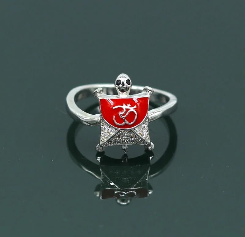 Red color 925 Sterling silver new fancy elegant tortoise ring, blessing aum or OM ring, amazing AD stone unisex gifting ring wsr13