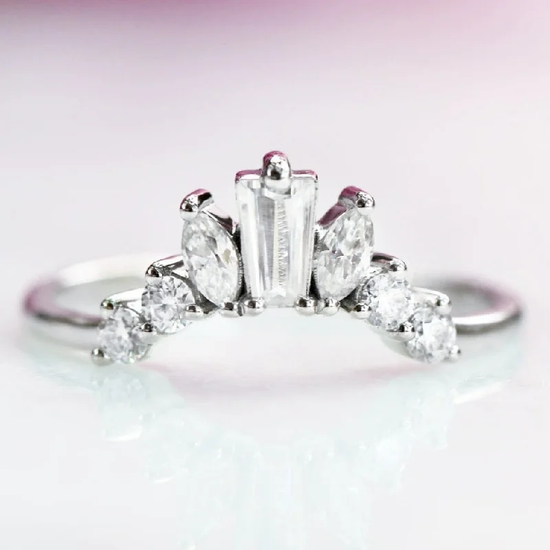 Huge Savings On Timeless Jewelry Collections Tapered Baguette & Marquise Cluster Wedding Band- 14K White Gold Huge Savings On Timeless Jewelry Collections Tapered Baguette & Marquise Cluster Wedding Band- 14K White Gold