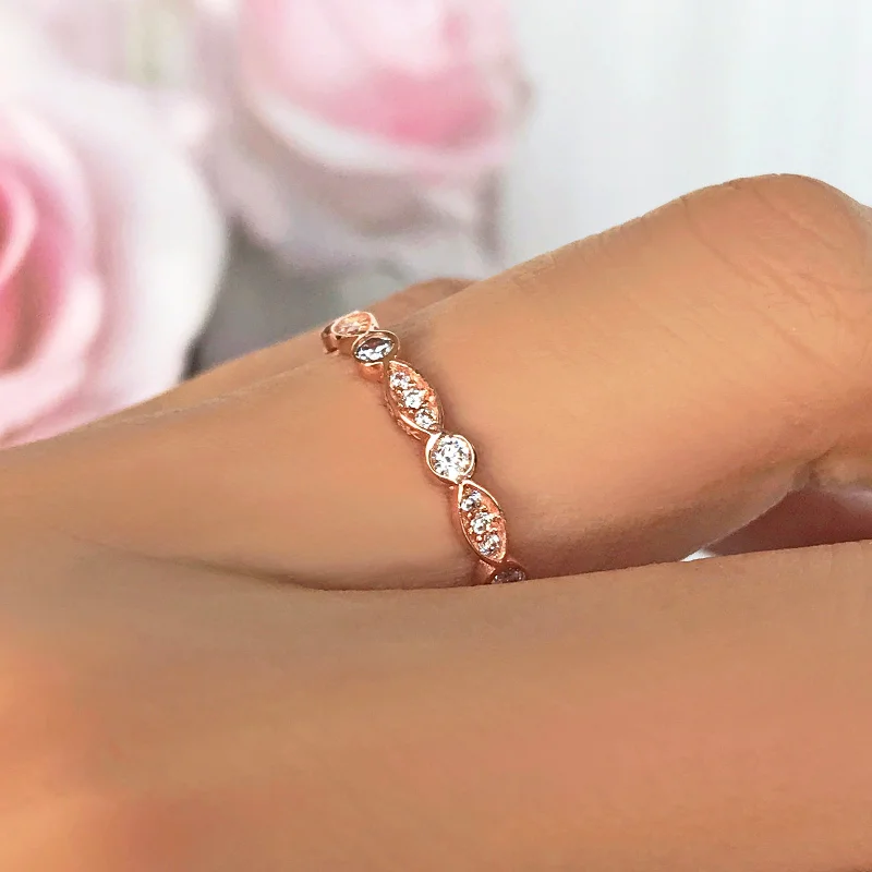 Exclusive Jewelry Bundles At Discounted Rates Bezel Set Art Deco Marquise Eternity Band - 8k Solid Rose Gold, Sz 5, 7, 8 Exclusive Jewelry Bundles At Discounted Rates Bezel Set Art Deco Marquise Eternity Band - 8k Solid Rose Gold, Sz 5, 7, 8