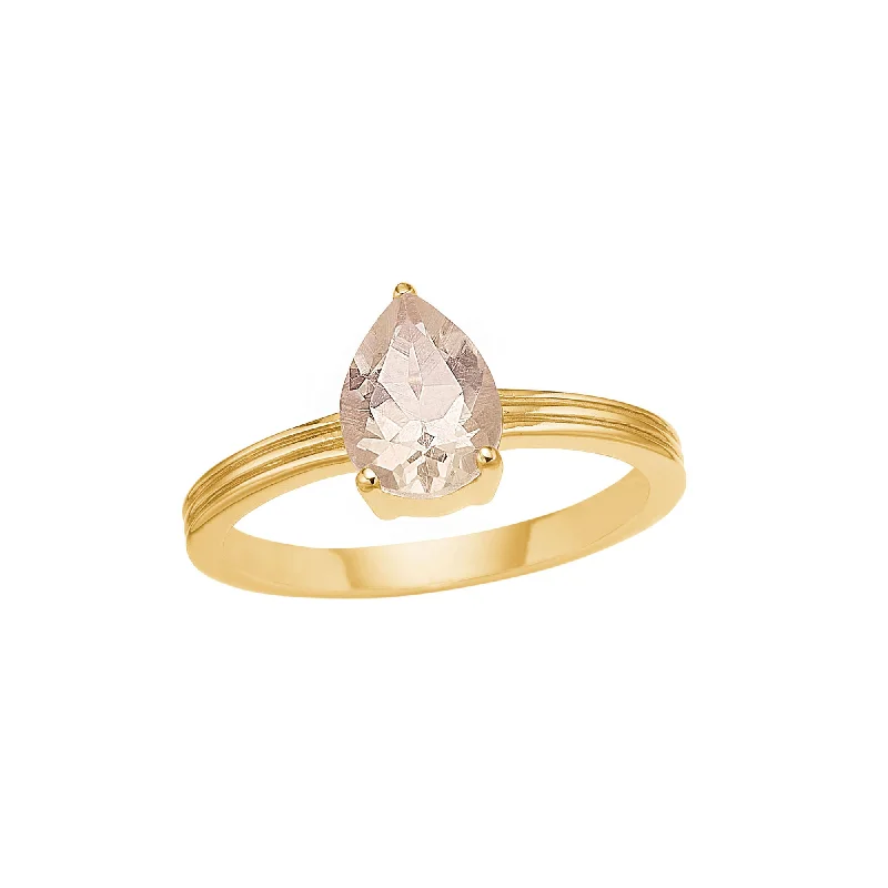 Unicorn 18K Gold Plated Ring w. Pear shaped Quartz