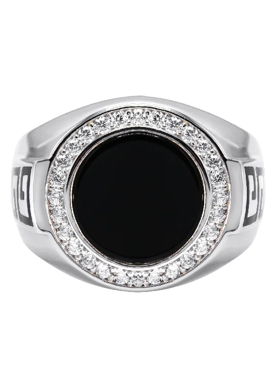 Unmissable Deals On Handmade Jewelry Collections Mens Silver CZ Onyx Signet Ring | Appx 7.7 Grams
