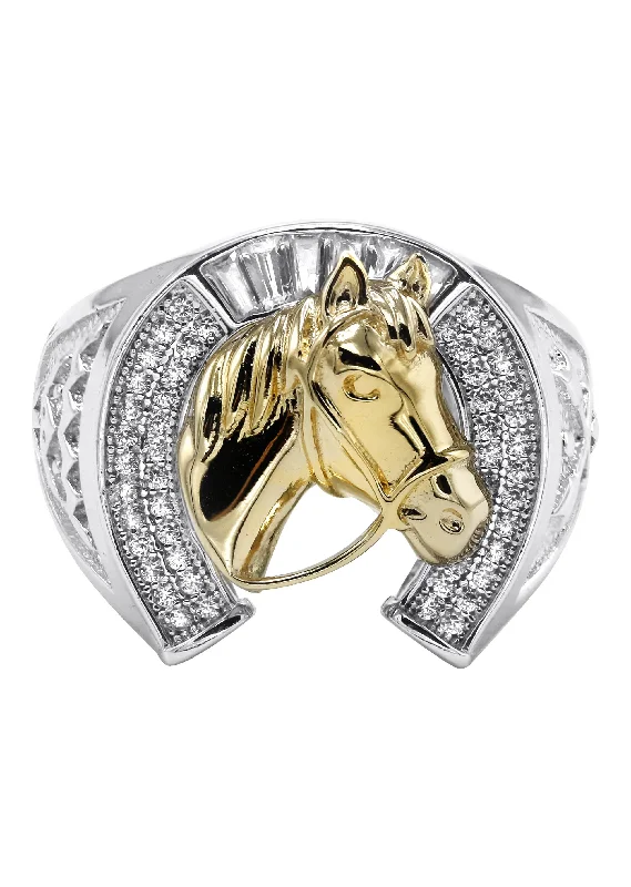 Buy More, Save More – Special Jewelry Discounts Mens Silver CZ Gold Horseshoe Ring | Appx 8.6 Grams
