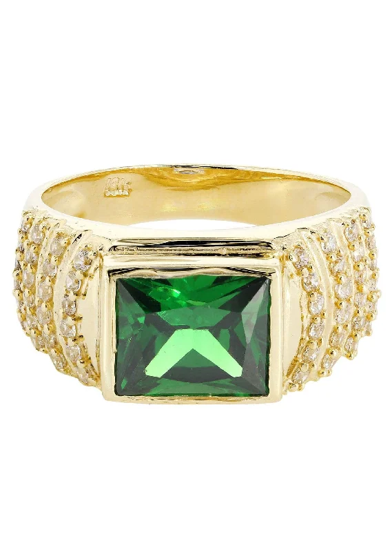 Shop Dazzling Jewelry At The Best Prices Emerald  10K Gold Mens Ring | 8.1 Grams