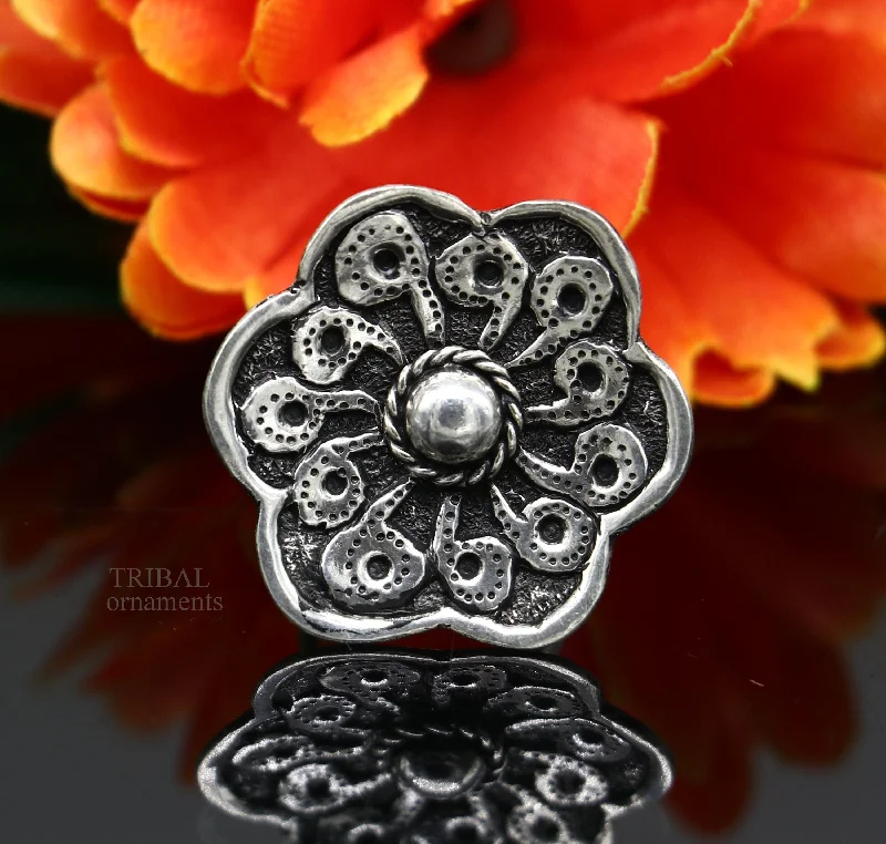 Floral design 925 Sterling silver handmade gorgeous chitai work adjustable rings band fabulous tribal temple ring band, charm ring ring493