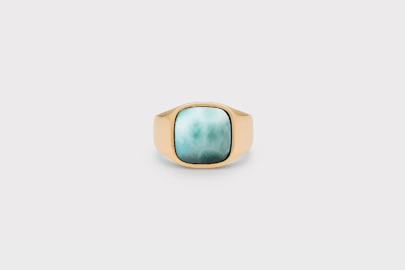 IX Cushion Larimar Signet Gold Plated Ring