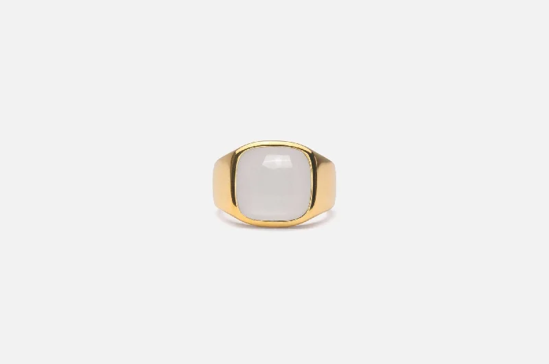 IX Cushion Moonstone Signet Gold Plated Ring