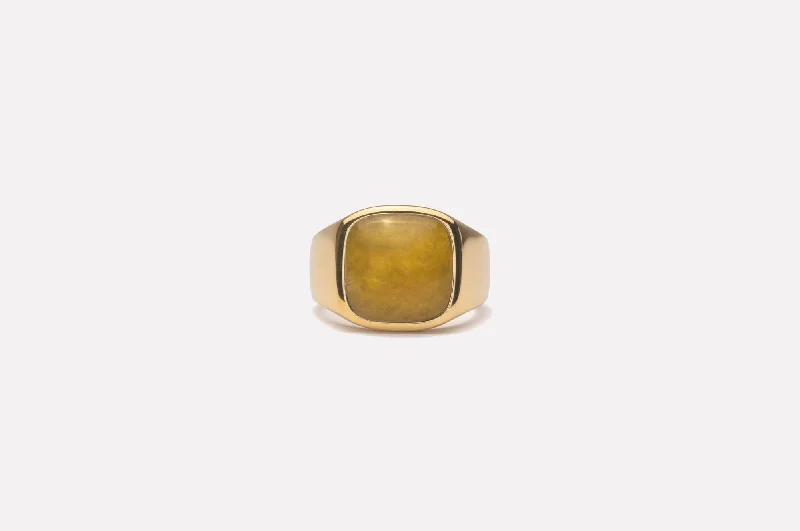 IX Cushion Signet Adventurine Gold Plated Ring