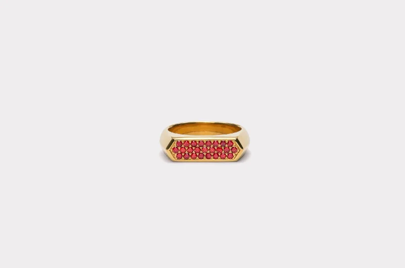 IX Mini Hexagon Red Gold Plated Ring