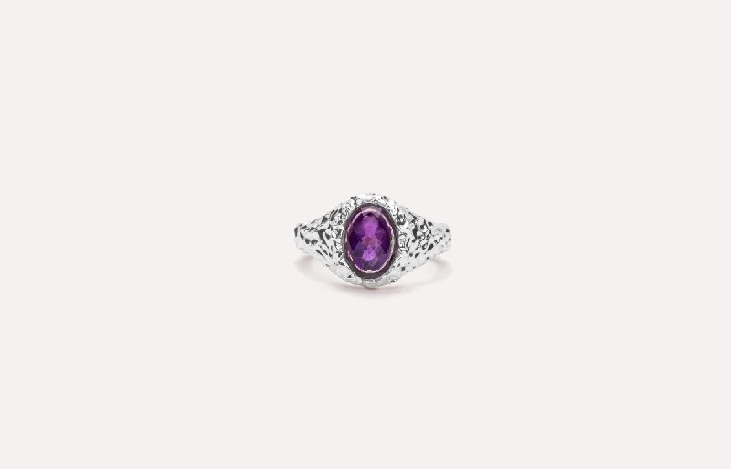 IX Crunchy Ornate Amethyst Signet Ring