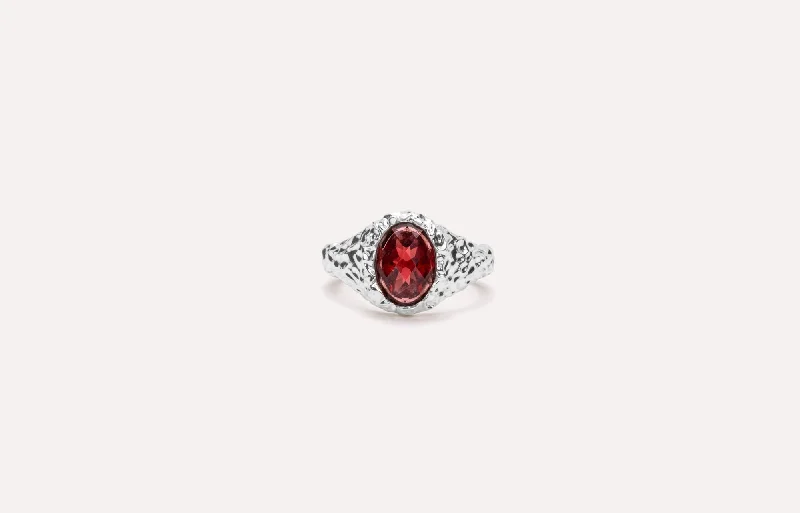 IX Crunchy Ornate Garnet Signet Ring