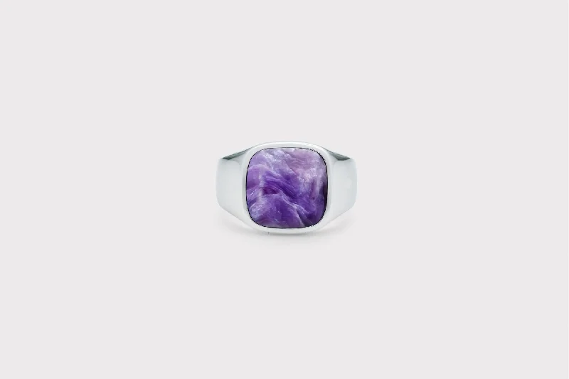 IX Cushion Signet Charoite Ring