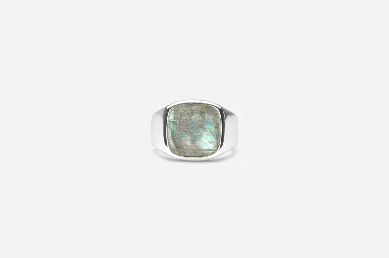 IX Cushion Signet Labradorite Ring