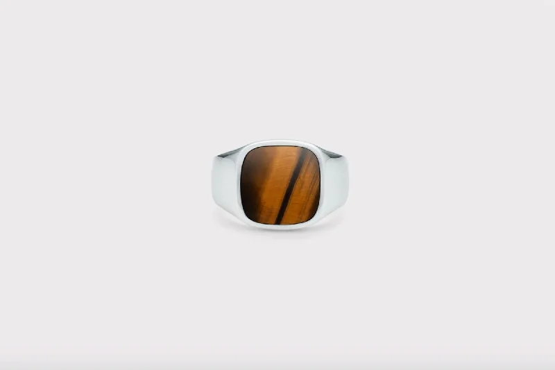 Gorgeous Jewelry, Limited-Time Savings IX Cushion Signet Silver Ring w. Tiger's Eye Ring Gorgeous Jewelry, Limited-Time Savings IX Cushion Signet Silver Ring w. Tiger's Eye Ring