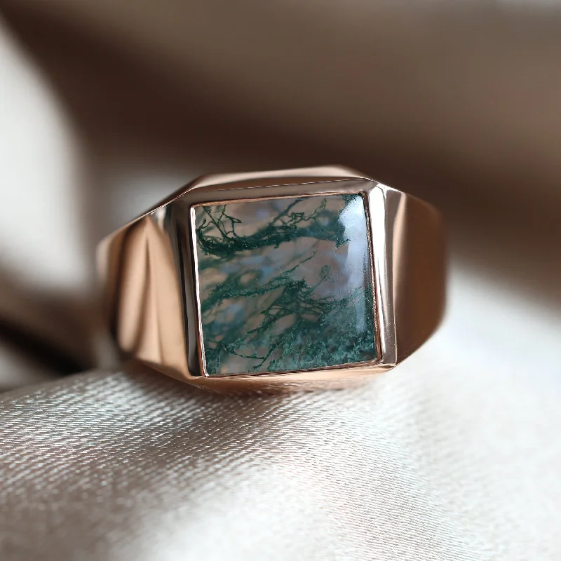 Jazz Moss agate signet ring