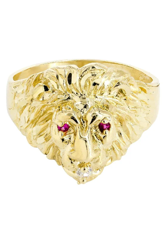 Huge Savings On Timeless Jewelry Collections Lion & Ruby 10K Gold Mens Ring | 5.8 Grams Huge Savings On Timeless Jewelry Collections Lion & Ruby 10K Gold Mens Ring | 5.8 Grams