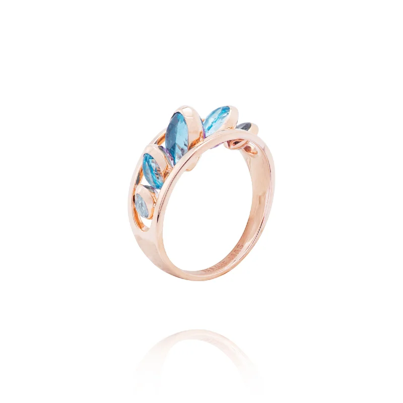 Dancing Blue 18K Rosegold Ring w. Topaz & Amethyst