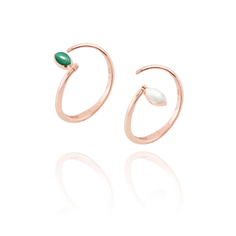 Swinging Spiral 18K Rosegold Ring w. Malachite & Pearl