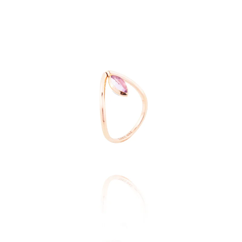 Swinging V 18K Rosegold Ring w. Topaz & Amethyst