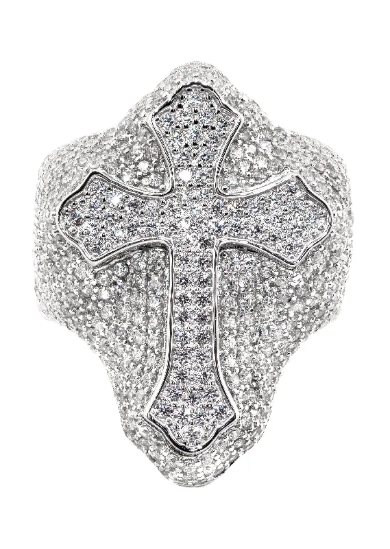 Timeless Elegance, Temporary Discounts – Act Fast Mens Silver CZ Cross Ring | Appx 10 Grams