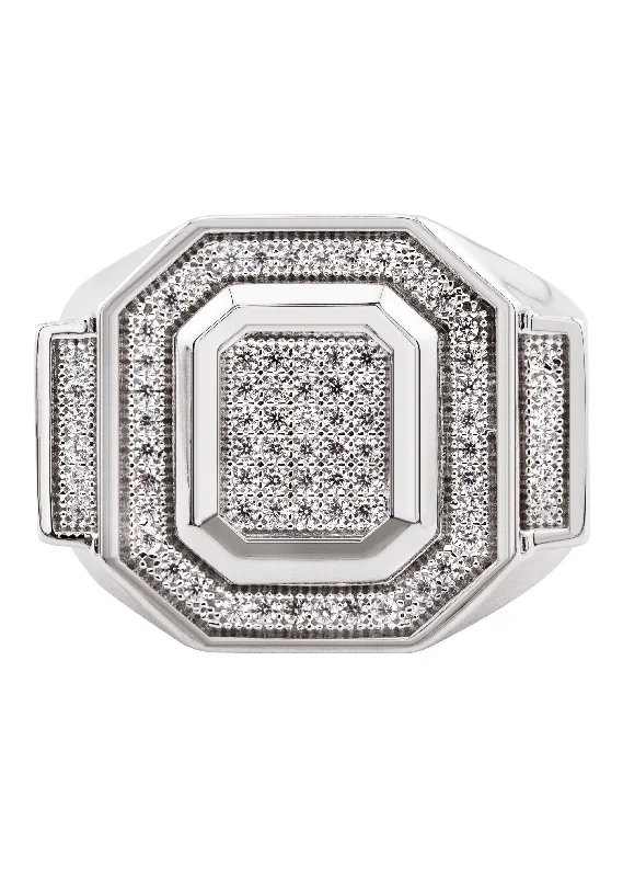 Dainty Floral Jewelry For Feminine Elegance Mens Silver CZ Signet Ring | Appx 8.6 Grams Dainty Floral Jewelry For Feminine Elegance Mens Silver CZ Signet Ring | Appx 8.6 Grams