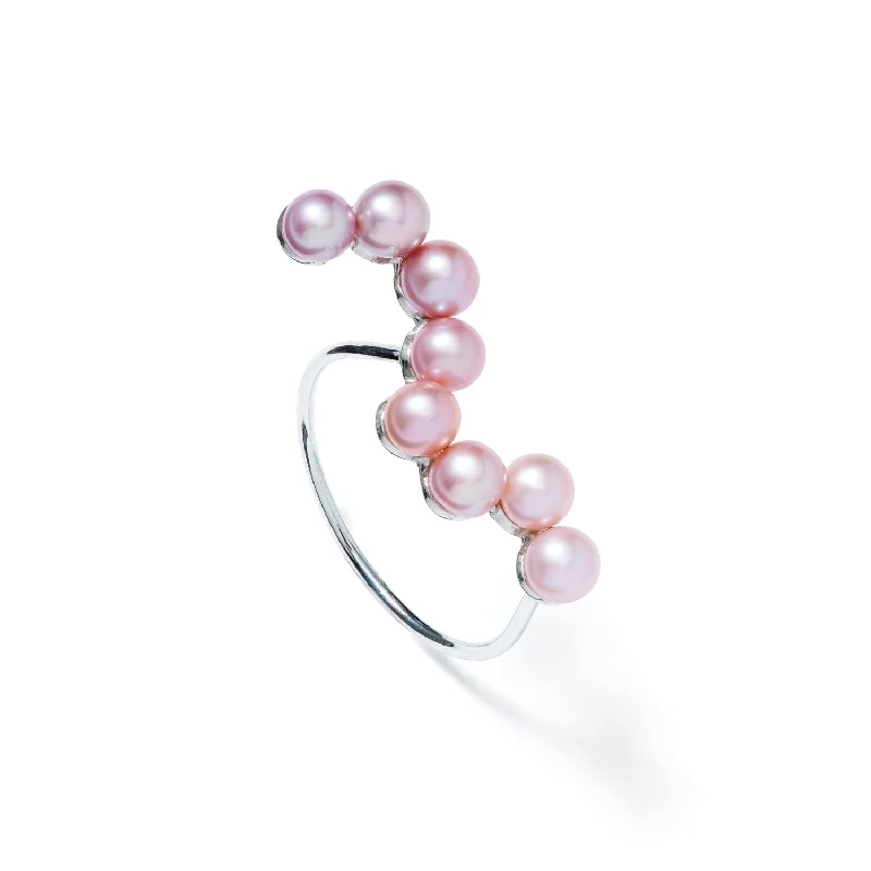 Curves Silver Ring w. Pearls