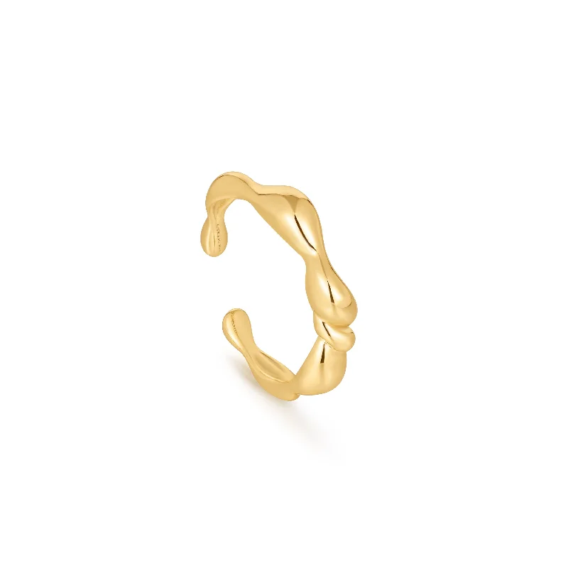 Romantic Heart-Shaped Jewelry For Special Gifts Gold Twisted Wave Adjustable Ring
