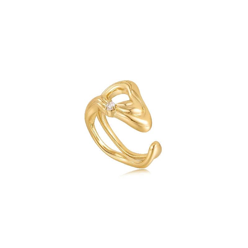 Waterproof Stainless Steel Jewelry For Lasting Beauty Gold Twisted Wave Wide Adjustable Ring Waterproof Stainless Steel Jewelry For Lasting Beauty Gold Twisted Wave Wide Adjustable Ring
