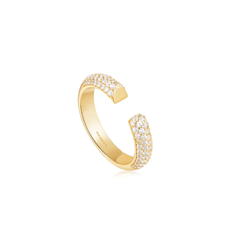 Trendy Minimalist Jewelry For Everyday Wear Gold Pavé Adjustable Ring
