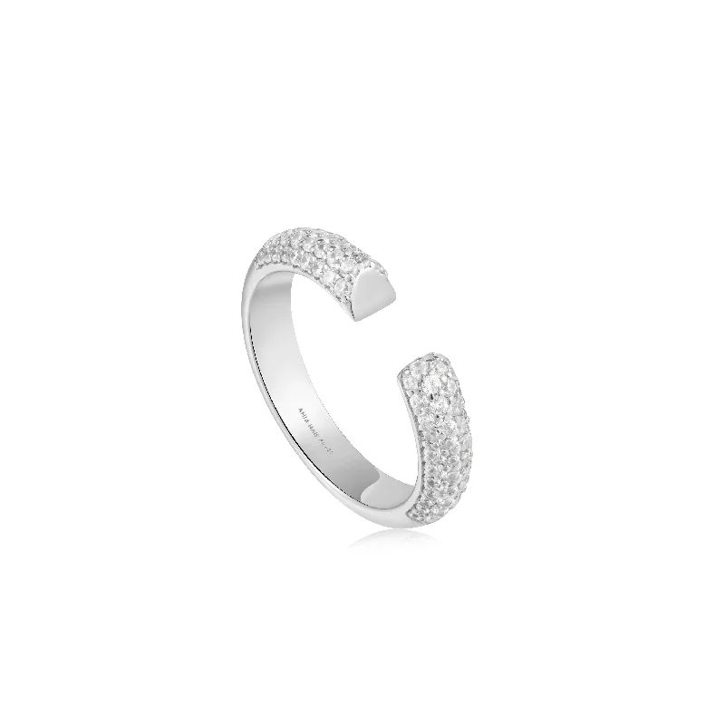 High-Quality Gemstone Jewelry For Special Occasions Silver Pavé Adjustable Ring