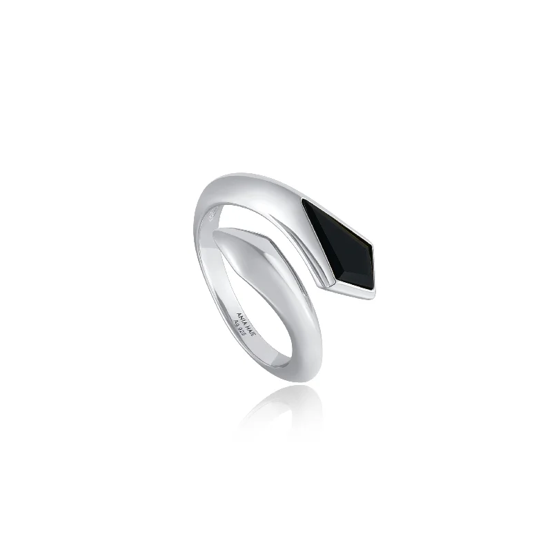 Luxury Handcrafted Jewelry For Elegant Looks Silver Black Agate Wrap Adjustable Ring Luxury Handcrafted Jewelry For Elegant Looks Silver Black Agate Wrap Adjustable Ring