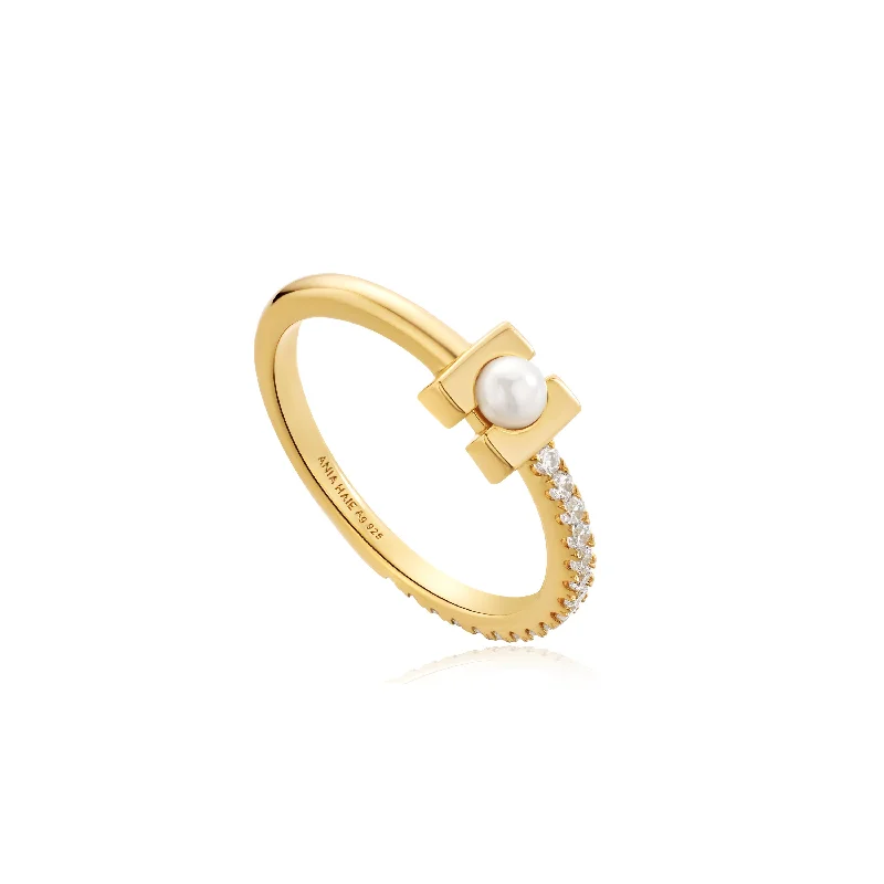 Shop Modern Jewelry Collections With Exclusive Discounts Gold Pearl Modernist Band Ring Shop Modern Jewelry Collections With Exclusive Discounts Gold Pearl Modernist Band Ring
