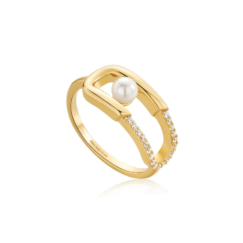 Affordable Elegance – Premium Jewelry At Special Prices Gold Pearl Sparkle Interlock Ring Affordable Elegance – Premium Jewelry At Special Prices Gold Pearl Sparkle Interlock Ring