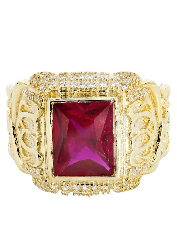 Grab Exquisite Jewelry At The Lowest Prices Ruby 10K Gold Mens Ring | 7.1 Grams