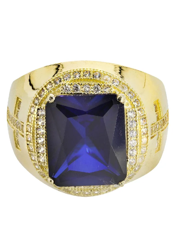 Classic And Modern Jewelry Styles On Sale Sapphire  10K Gold Mens Ring | 9 Grams