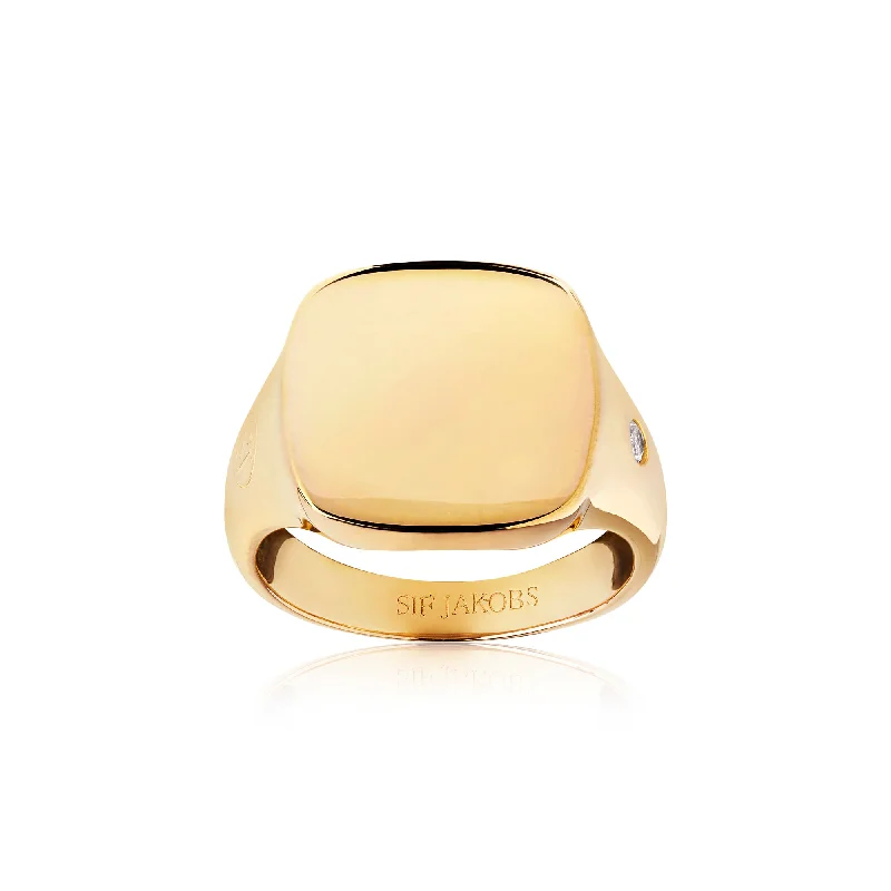 Follina Pianura Quadrato Piccolo Gold Plated Ring w. White Zirconia